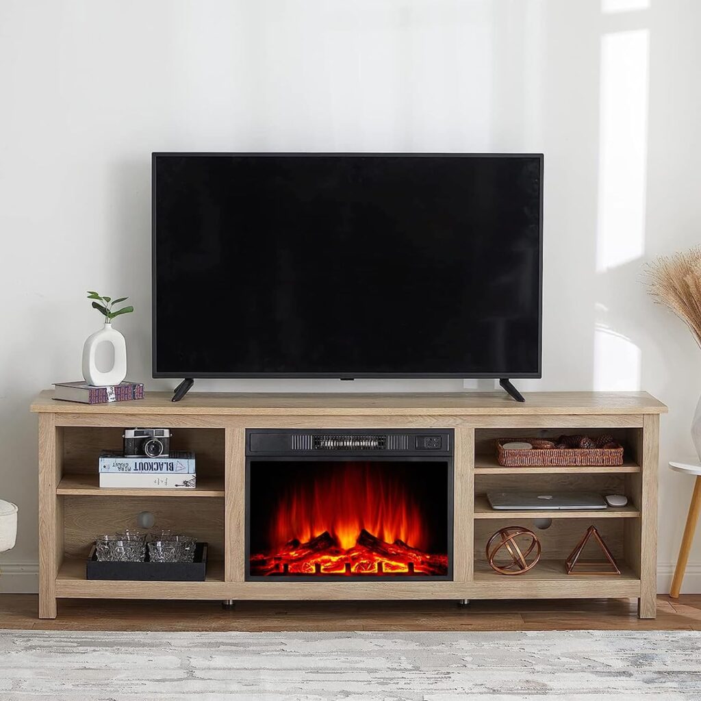 Amerlife TV Stand with Electric Fireplace for TVs Up to 80in